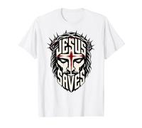 Jesus Saves Bold Cross Christian Faith Design Value Graphic T-Shirt, Men, White, XL