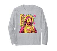 Jesus Saves Christian Anime Sacred Heart Manga Pop Art Pink Long Sleeve T-Shirt