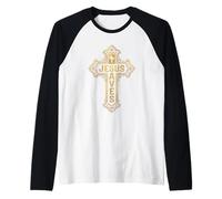 Jesus Saves Christian Faith Cross Raglan Baseball Tee