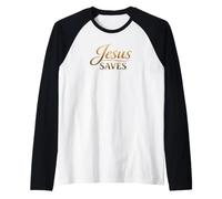 Jesus Saves Christian Faith Minimal Scripture Raglan Baseball Tee