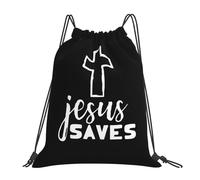 Jesus Saves Cross Christianty God Faith Women Men Drawstring Backpack Portable Gym Sack Foldable Pe Bag For Sports Travel Gym