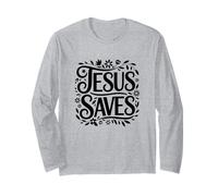 Jesus Saves Floral Ornamental Christian Faith Long Sleeve T-Shirt