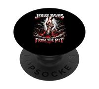 Jesus Saves From The Pit Punk Vintage Christian Emo PopSockets Adhesive PopGrip
