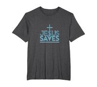 Jesus Saves: Inspirational Christian Faith Message T-Shirt, Men's Big and Tall, Dark Heather Grey, 3X Tall