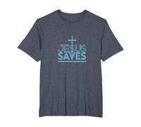 Jesus Saves: Inspirational Christian Faith Message T-Shirt, Men's Big and Tall, Heather Blue, 6X Tall