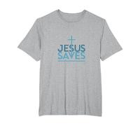 Jesus Saves: Inspirational Christian Faith Message T-Shirt, Men's Big and Tall, Heather Grey, 2X Tall