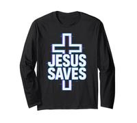 Jesus Saves Neon Glitch Christian Long Sleeve T-Shirt
