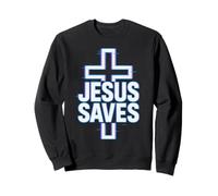 Jesus Saves Neon Glitch Christian Sweatshirt