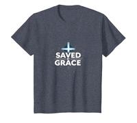 Jesus Saves - Saved by Grace Christian Faith Cross T-Shirt, Kids, Heather Blue, 10 Years
