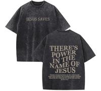Jesus Saves Shirt, Christian Faith Jesus T-Shirt, Casual Oversized Acid Washed Crew Neck Short Sleeve for Men and Women