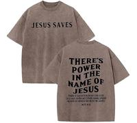 Jesus Saves Shirt, Christian Faith Jesus T-Shirt, Casual Oversized Acid Washed Crew Neck Short Sleeve for Men and Women