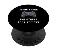 Jesus Saves The Others Take Damage Christian Gamer PopSockets Adhesive PopGrip