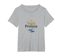 Jesus Saves: Trust The Process Christian Faith Quote T-Shirt, Women's Plus, Heather Grey, 1X