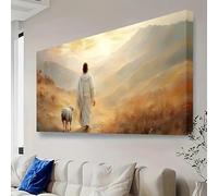 Jesus Saving The Lamb Canvas Wall Art, Classic Wall Art, Large Canvas Mural for Living Room, Bedroom Wall Art Decoration(55x110cm/Canvas wrapped)