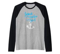Jesus Saying Faith Anchor Courage Statement Cool LOL Church Raglan Baseball Tee