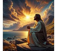 Jesus Seashore Prayer Diamond Art Kits for Adults, 5D Diamond Painting Kits for Adults Beginners, DIY Full Round Drill Diamond Dot Painting Gem Art Kits for Adult, Home Wall Decor 13.8x13.8 Inch