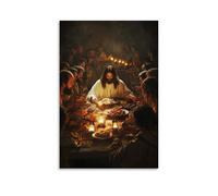 Jesus Sharing A Meal with Sinners, The Table Flickering with Lanterns And Eyes Filled with Stories of Second Chances. Contemporary Wall Mural - Decorative Hanging Poster Art 24x36inch(60x90cm)
