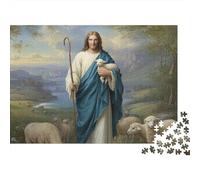 Jesus Shepherd Scene Recycled Cardboard 1000 Piece Religious Painting Style Premium Puzzle, Decompression, Personalised Gift, Wall Decor & Indoor Leisure 38x26cm/1000pcs
