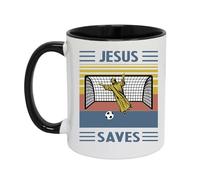 Jesus Soccer Saves Mug - 11 oz | Funny Christian Sports Coffee Cup | Perfect Gifts for Soccer Players & Believers