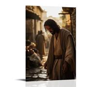 Jesus Standing Among The Sick in A Village Courtyard, His Hands Outstretched While Hope Radiates from His Compassionate Gaze. Contemporary Wall Mural - Decorative Hanging Poster Art 20x30inch(50x75cm)
