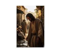 Jesus Standing Among The Sick in A Village Courtyard, His Hands Outstretched While Hope Radiates from His Compassionate Gaze. Contemporary Wall Mural - Decorative Hanging Poster Art 08x12inch(20x30cm)