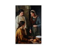 Jesus Standing between Martha And Mary, One Busy with Duty, The Other Silent in Awe, As Time Seems to Pause Around Them. Contemporary Wall Mural - Decorative Hanging Poster Art 08x12inch(20x30cm)
