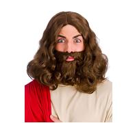 Jesus Style Brown Wig and Fake Beard Set