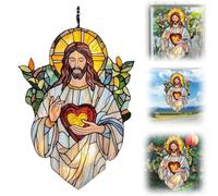 Jesus Sun Catcher,2D Charming Jesus Christ Acrylic Stained Glass Window Hanging Decor,Wall Hanging Colored Decor,Christian Gifts,Car Interior Accessories,Housewarming Ornaments