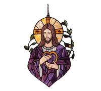 Jesus Sun Catcher Ornament, Acrylic Window Decoration, Religious Hanging Decor, Stained Glass Effect, Spiritual Gift, Multi-Use for Home and Car, 20 x 15 cm White Purple