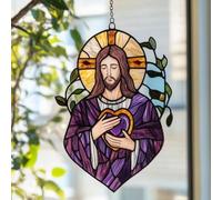Jesus Sun Catchers,Charming Jesus Christ Acrylic Window Hanging Sun Catcher,Stained Glass Christian Window Hanging Decoration for Bedroom Wall Decor,Christian Gifts