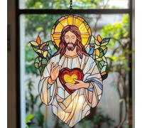Jesus Sun Catchers,Charming Jesus Christ Acrylic Window Hanging Sun Catcher,Stained Glass Christian Window Hanging Decoration for Bedroom Wall Decor,Christian Gifts