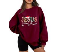 Jesus Sweatshirts for Women Christmas Sweatshirt The Season for Season Cute Graphic Pullover Casual Round Neck Long Sleeve Winter Tops Wine