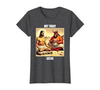 Jesus Temptation by Satan in The Desert - Not Today Satan T-Shirt, Women, Dark Heather Grey, Medium