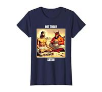 Jesus Temptation by Satan in The Desert - Not Today Satan T-Shirt, Women, Navy Blue, X-Small