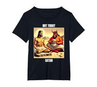 Jesus Temptation by Satan in The Desert - Not Today Satan T-Shirt, Women's Plus, Black, 5X