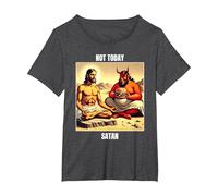 Jesus Temptation by Satan in The Desert - Not Today Satan T-Shirt, Women's Plus, Dark Heather Grey, 1X