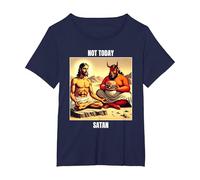 Jesus Temptation by Satan in The Desert - Not Today Satan T-Shirt, Women's Plus, Navy Blue, 5X