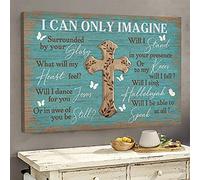 Jesus The cross on blue background I can only imagine Landscape Canvas Print Wall Art