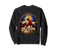 Jesus the Shepherd Medieval Cathedral Mosaic Art With Lambs Sweatshirt