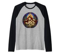 Jesus the Shepherd Protects Lambs Cathedral Mosaic Art Raglan Baseball Tee