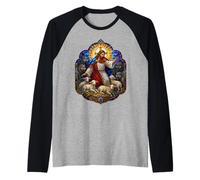 Jesus the Shepherd Protects Lambs Christian Stained Glass Raglan Baseball Tee