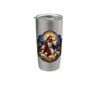 Jesus the Shepherd Protects Lambs Christian Stained Glass Stainless Steel Insulated Tumbler