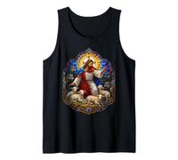 Jesus the Shepherd Protects Lambs Christian Stained Glass Tank Top