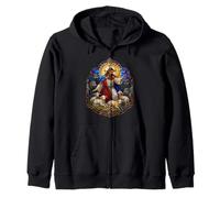Jesus the Shepherd Protects Lambs Christian Stained Glass Zip Hoodie