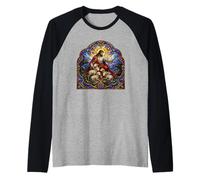 Jesus the Shepherd Protects Lambs Gothic Cathedral Icon Raglan Baseball Tee