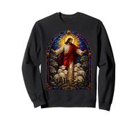 Jesus the Shepherd Stained Glass Lambs and Wolves Art Icon Sweatshirt