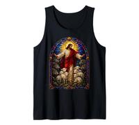 Jesus the Shepherd Stained Glass Lambs and Wolves Art Icon Tank Top