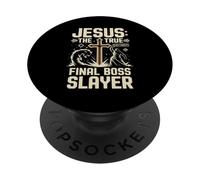 Jesus The True Final Boss Slayer Christian RPG Gamer PopSockets Adhesive PopGrip