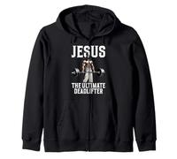Jesus The Ultimate Deadlifter Fitness Christian Gym Weight Zip Hoodie
