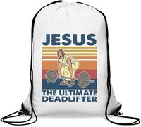 Jesus The Ultimate Deadlifter Funny Powerlifting Graphic Gym Sack Casual Drawstring Bag White